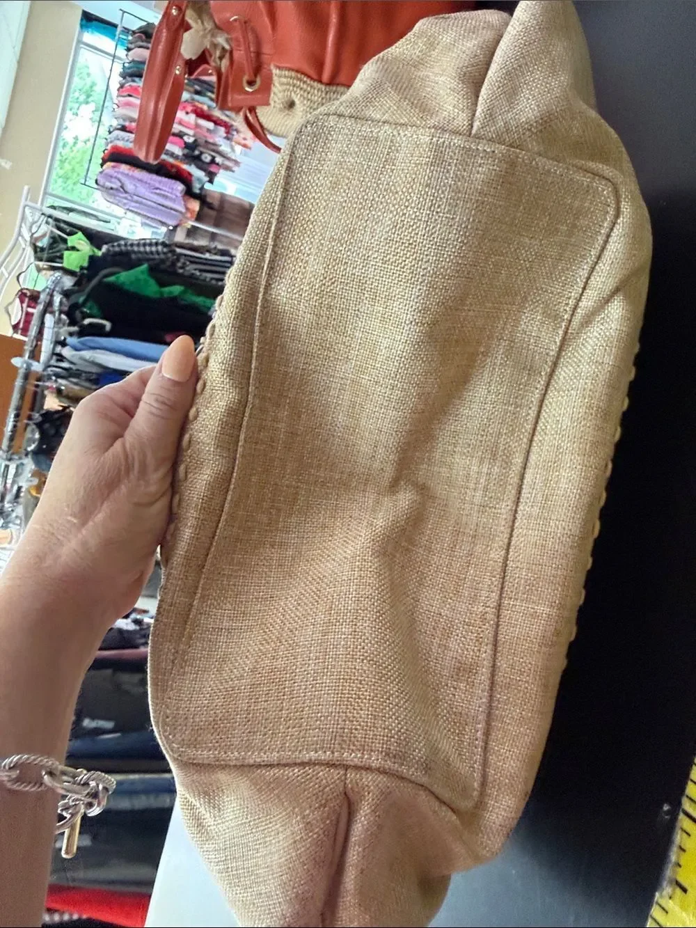 Beige Macramé Hobo Bag with Braided Ring Handles